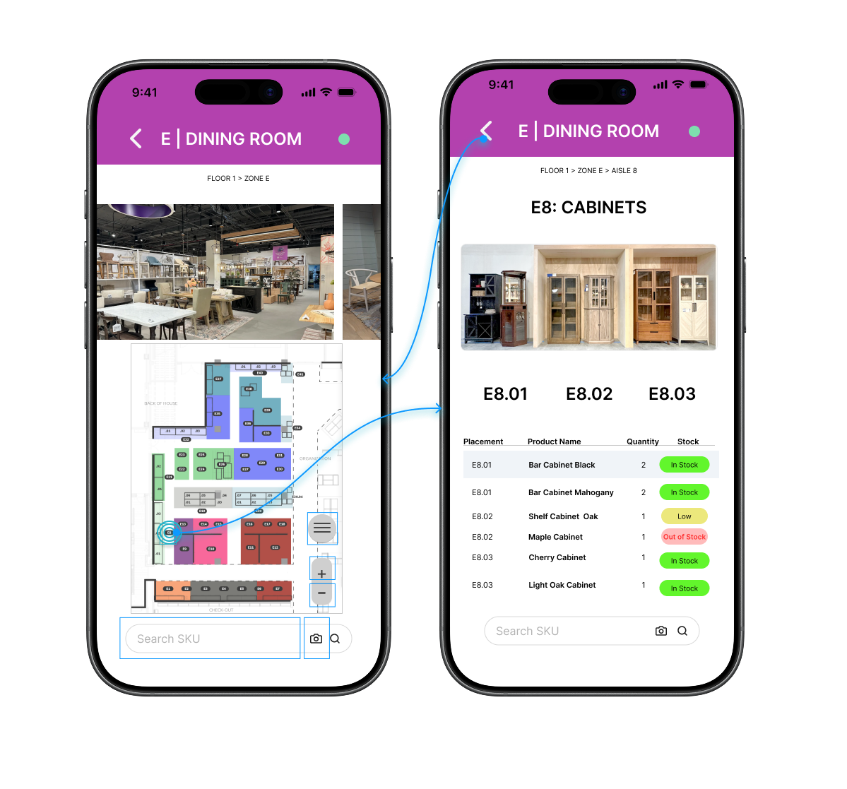 Mobile app prototype demonstrating live inventory integration and scalable layout behavior